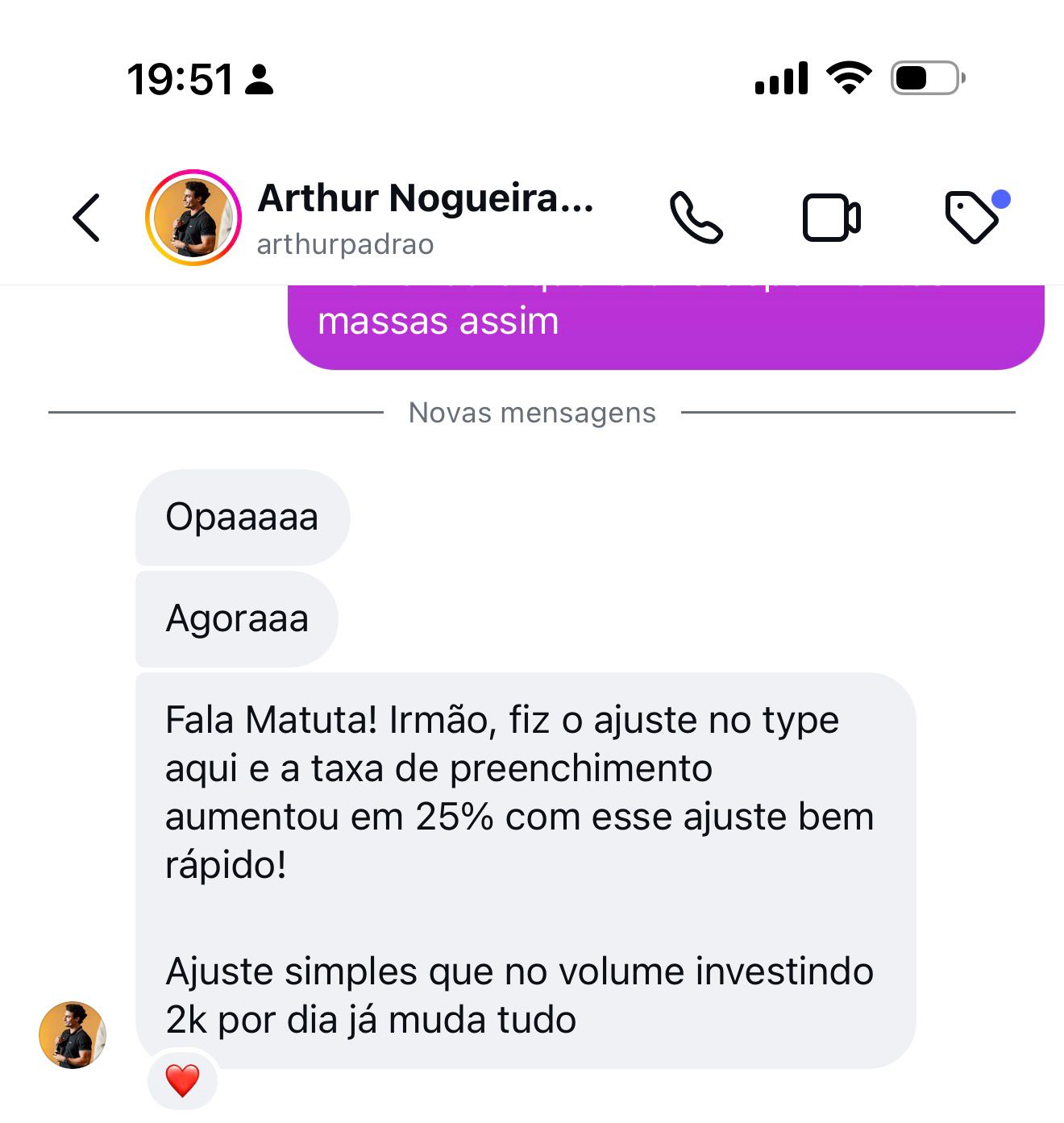 Print de depoimento recebido pelo WhatsApp